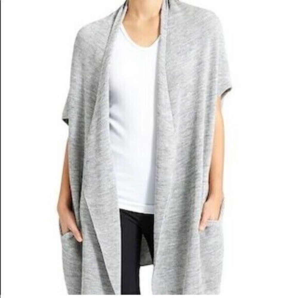 New NWT Womens Athleta Wrap Sweater Cocoon L Gray Comfy Long Ribbed XL Restful